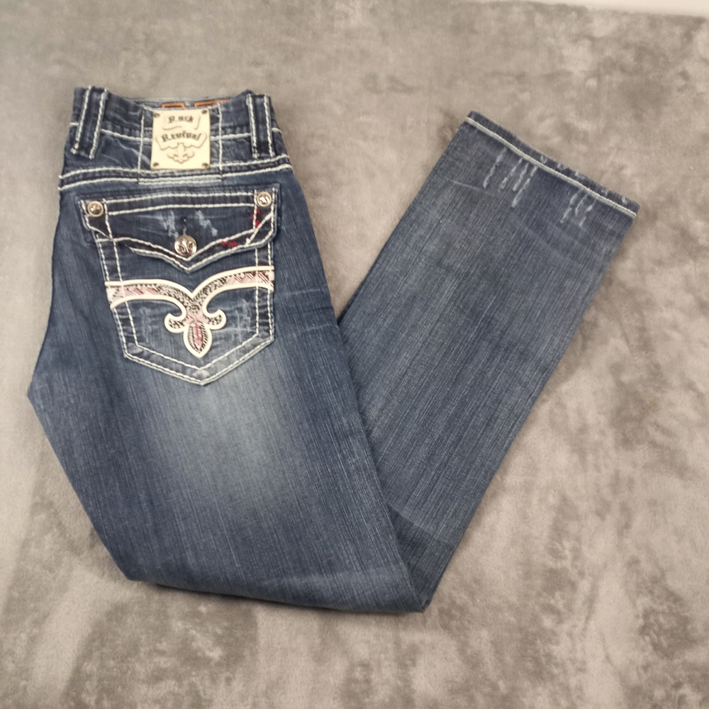 Rock Revival Men's Jeans "James" Candy Cane Leather Straight 33 X 32